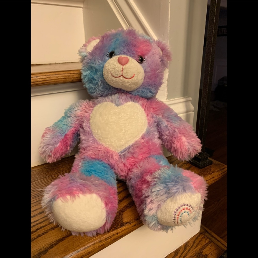 Build a Bear 16" Plush Forever Heart Teddy Bear Tie Dye Stuffed Animal Pink Blue